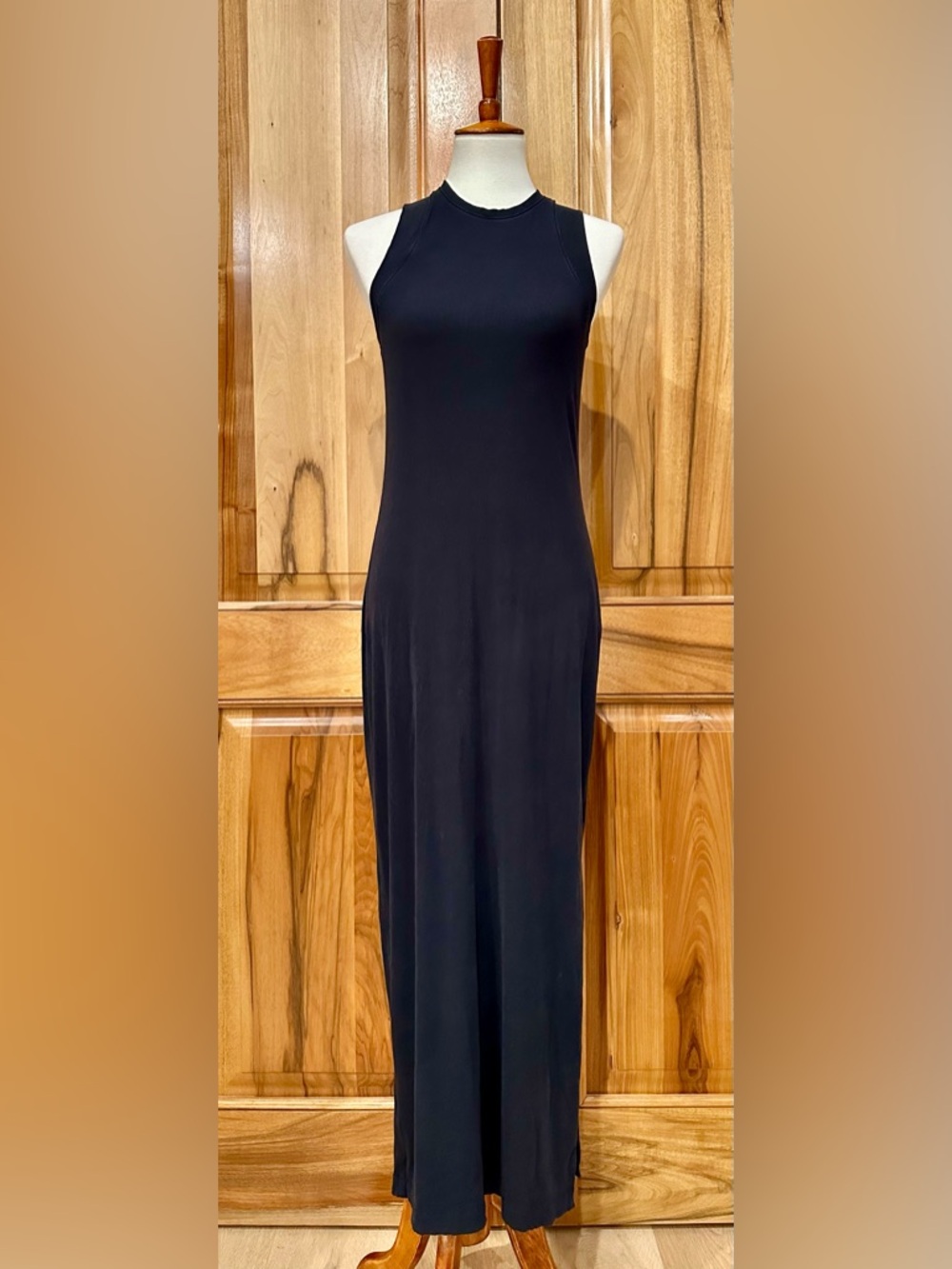 Vuori Pose Modern Black Stretch Rib-Knit Maxi Tank Dress EUC, S